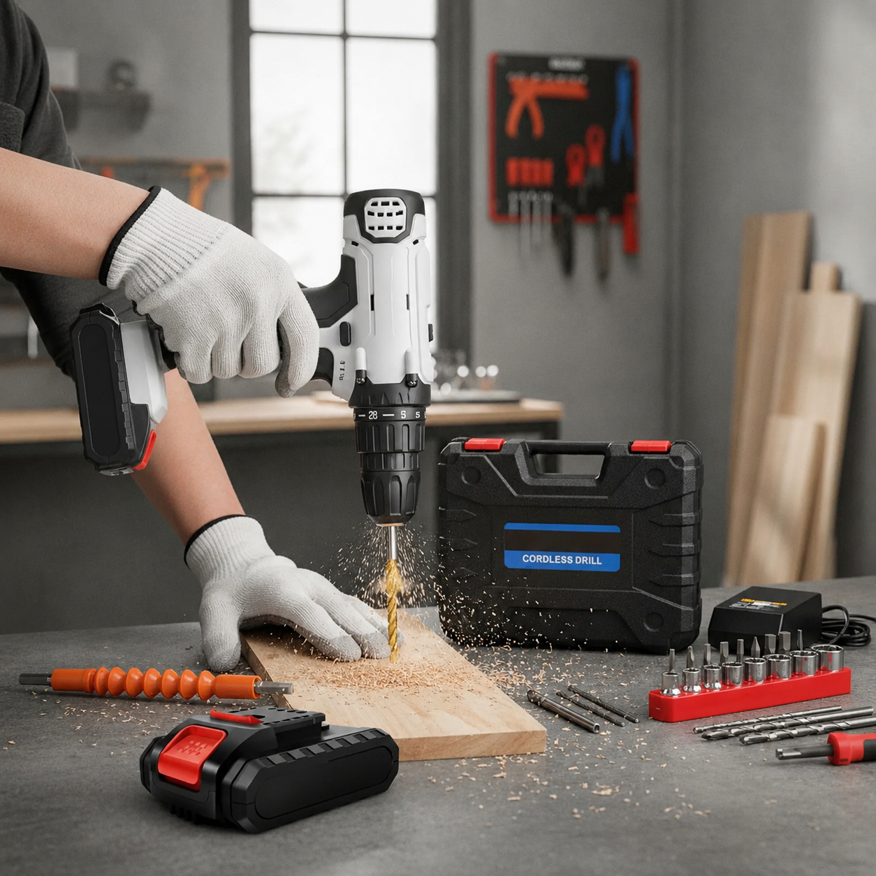 Perceuse sans fil 21V avec batterie Lithium-Ion et accessoires