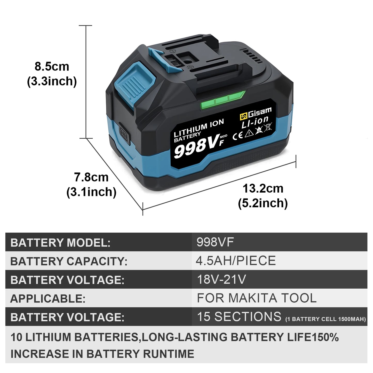 Batterie Lithium-Ion 4.0AH 4.5AH pour Perceuse sans fil/Marteau sans balai/visseuse 18V - Rechargeable