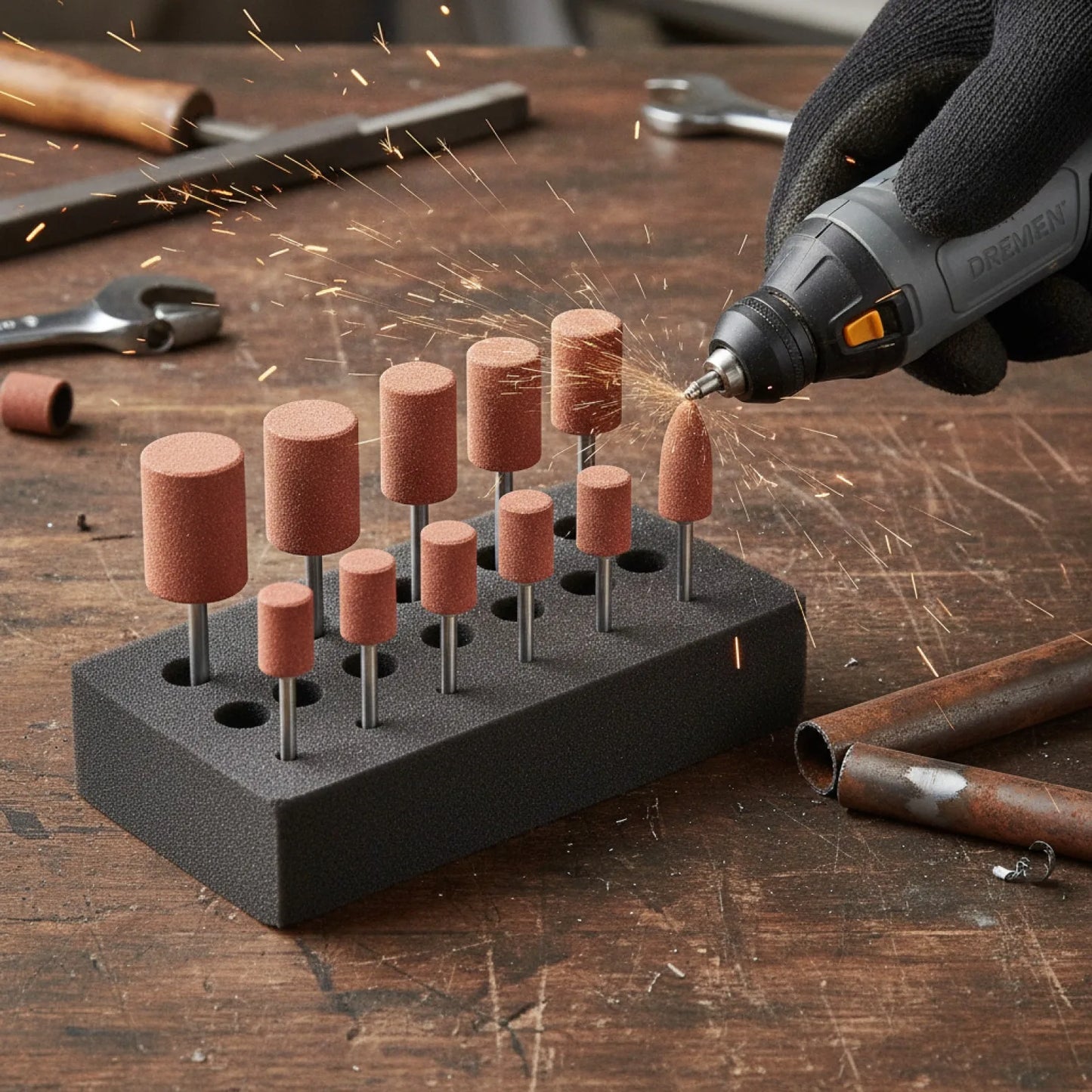 Embout Ponçage Perceuse, Pierre Abrasive pour Ponçage avec Queue 1/8