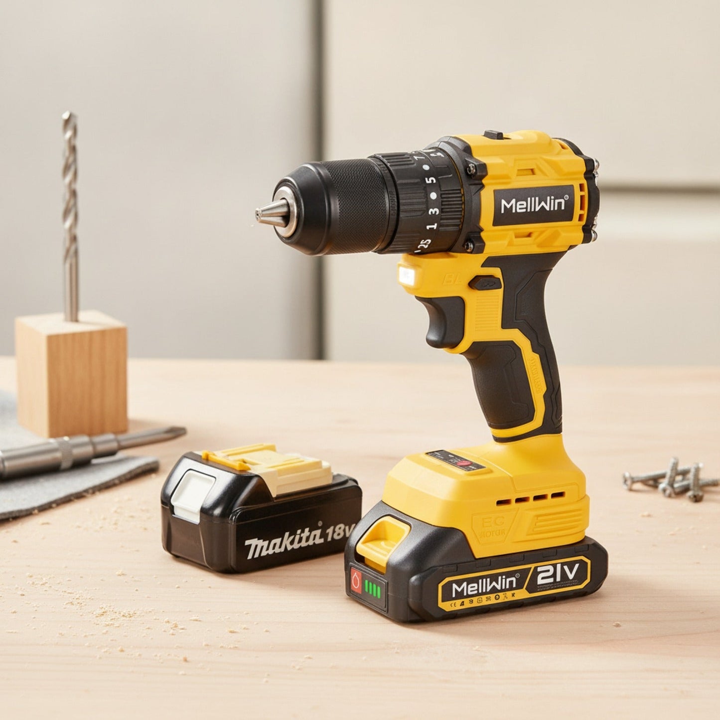 Perceuse à percussion sans balais MELLWIN 18V - 13mm, 25+3 couples, pour batterie Makita
