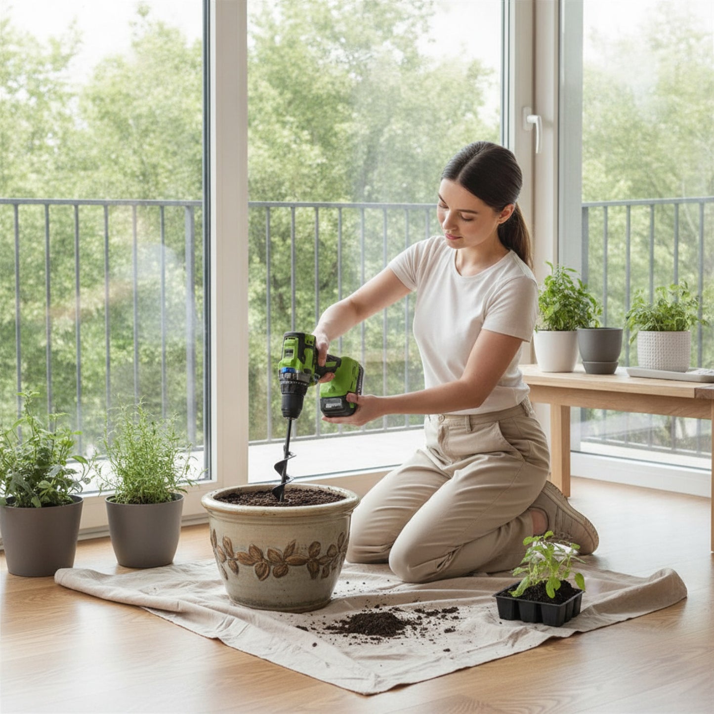Mèche à spirale pour jardin avec embout hexagonal - Outil pour creuser les trous de plantation.