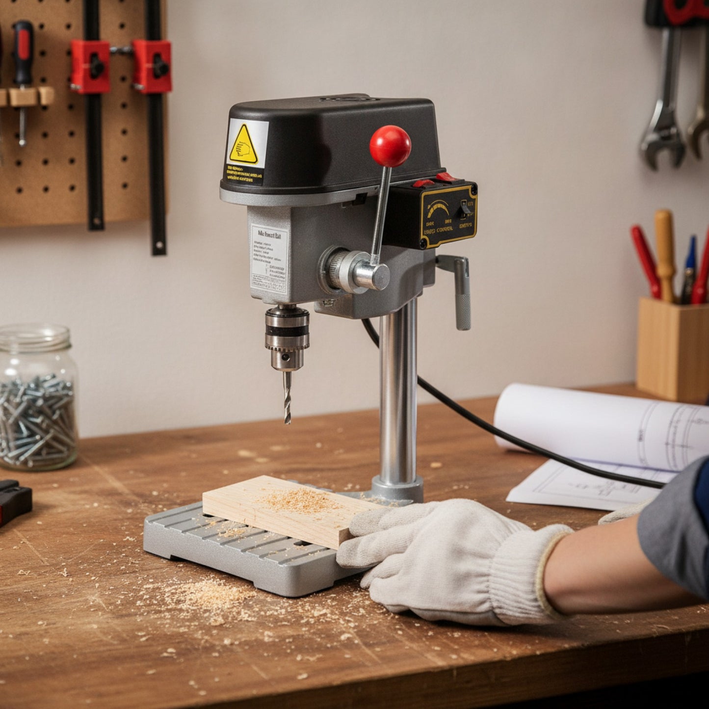 Perceuse d'établi compacte 340W, 3 vitesses réglables